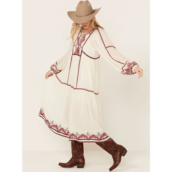 Free People Women's Sweet Escape Midi Dress boho embroidered small - Picture 1 of 12